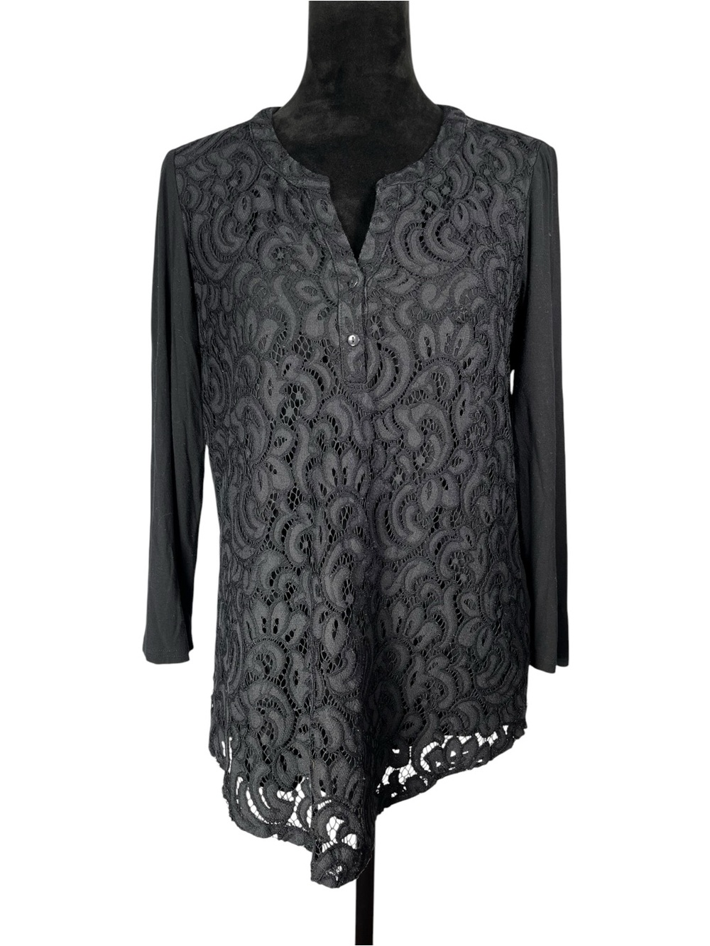 Market & Spruce Black Top Eyelet Lace T-Shirt Boho Whimsygoth Relaxed Draped
